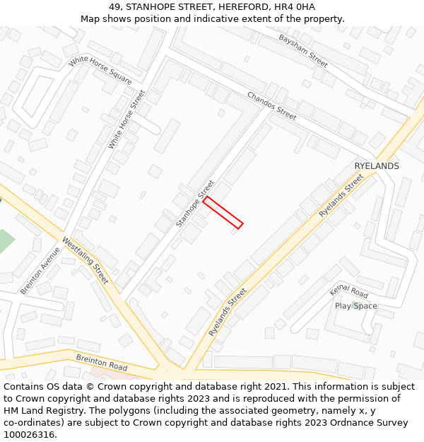 49, STANHOPE STREET, HEREFORD, HR4 0HA: Location map and indicative extent of plot