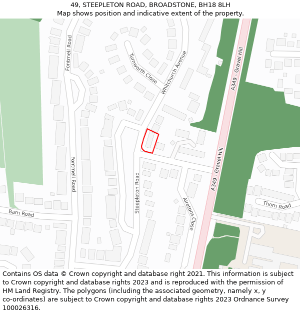 49, STEEPLETON ROAD, BROADSTONE, BH18 8LH: Location map and indicative extent of plot