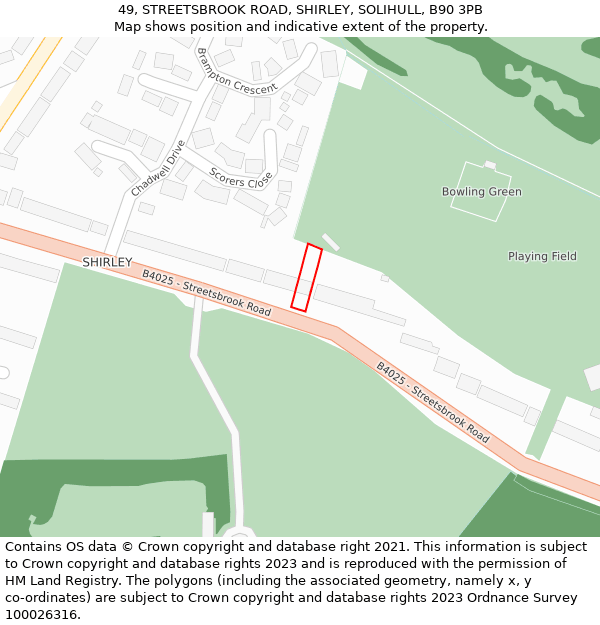 49, STREETSBROOK ROAD, SHIRLEY, SOLIHULL, B90 3PB: Location map and indicative extent of plot