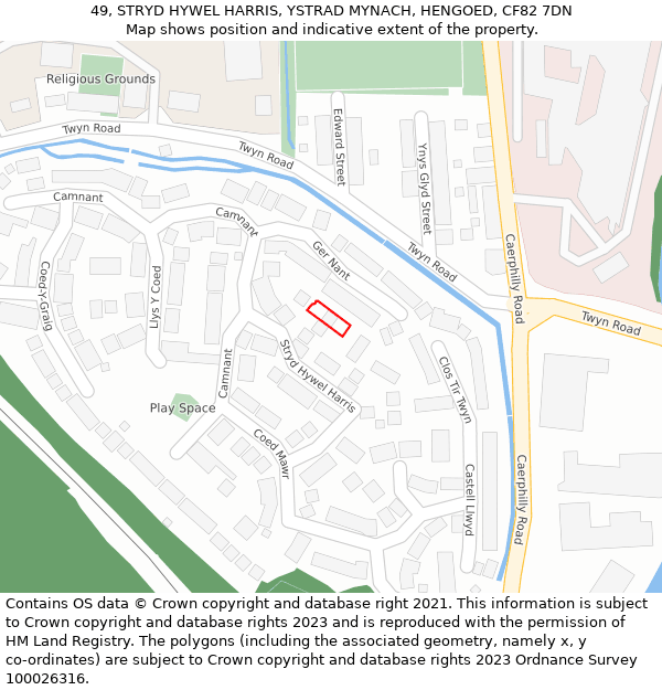 49, STRYD HYWEL HARRIS, YSTRAD MYNACH, HENGOED, CF82 7DN: Location map and indicative extent of plot