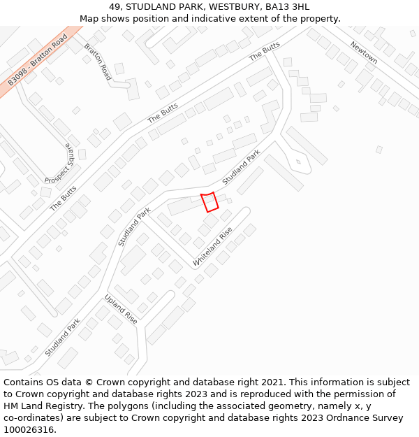 49, STUDLAND PARK, WESTBURY, BA13 3HL: Location map and indicative extent of plot