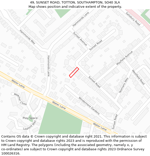 49, SUNSET ROAD, TOTTON, SOUTHAMPTON, SO40 3LA: Location map and indicative extent of plot