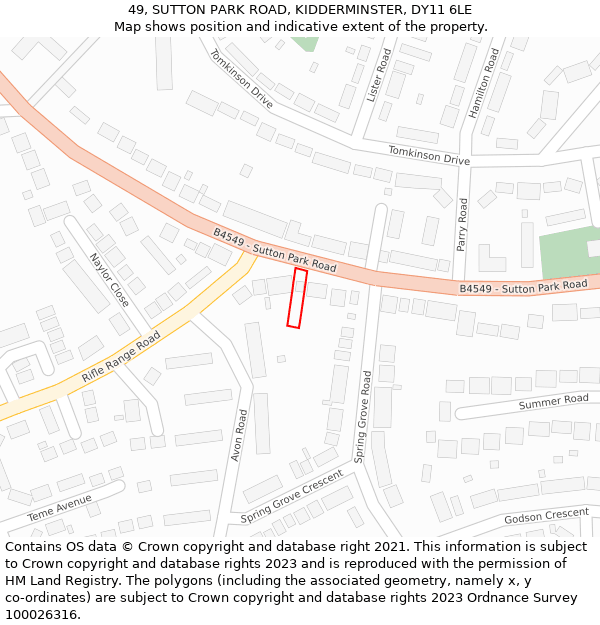 49, SUTTON PARK ROAD, KIDDERMINSTER, DY11 6LE: Location map and indicative extent of plot