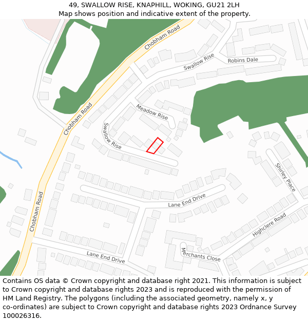 49, SWALLOW RISE, KNAPHILL, WOKING, GU21 2LH: Location map and indicative extent of plot