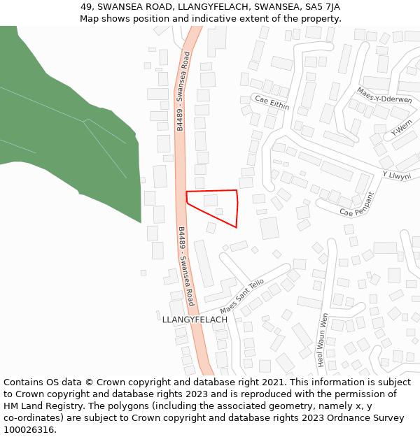 49, SWANSEA ROAD, LLANGYFELACH, SWANSEA, SA5 7JA: Location map and indicative extent of plot