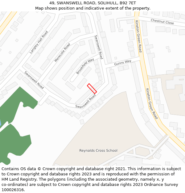 49, SWANSWELL ROAD, SOLIHULL, B92 7ET: Location map and indicative extent of plot