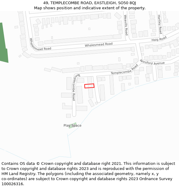 49, TEMPLECOMBE ROAD, EASTLEIGH, SO50 8QJ: Location map and indicative extent of plot