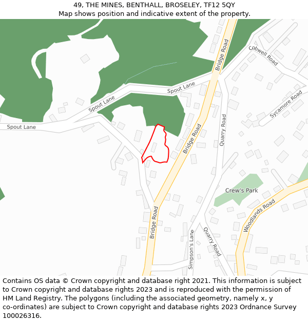 49, THE MINES, BENTHALL, BROSELEY, TF12 5QY: Location map and indicative extent of plot