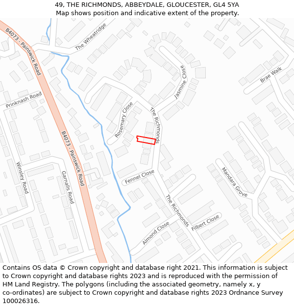 49, THE RICHMONDS, ABBEYDALE, GLOUCESTER, GL4 5YA: Location map and indicative extent of plot