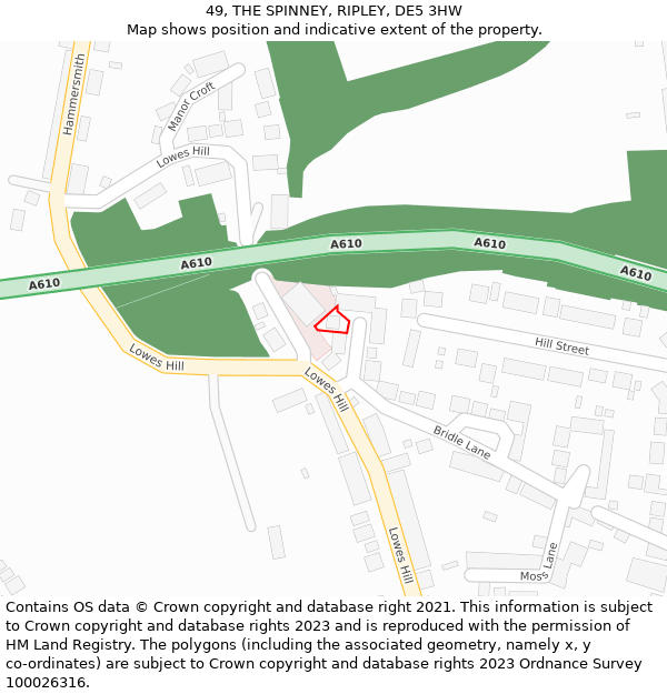 49, THE SPINNEY, RIPLEY, DE5 3HW: Location map and indicative extent of plot