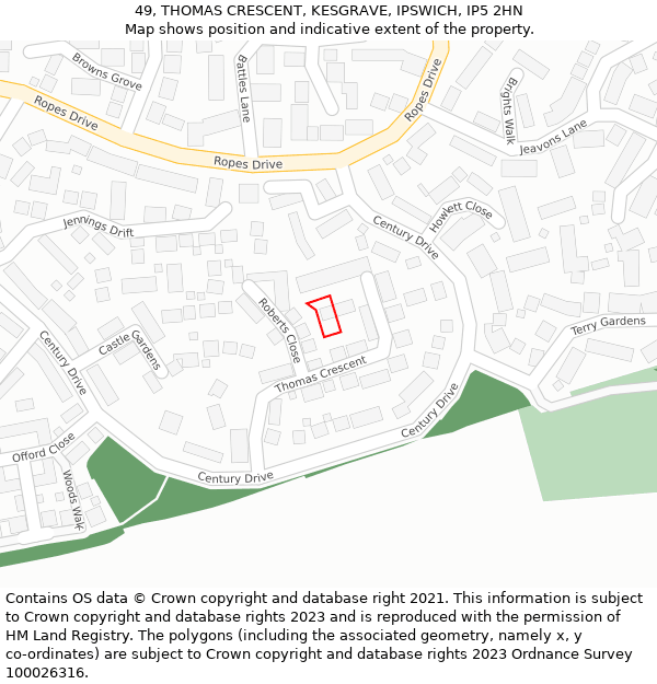 49, THOMAS CRESCENT, KESGRAVE, IPSWICH, IP5 2HN: Location map and indicative extent of plot