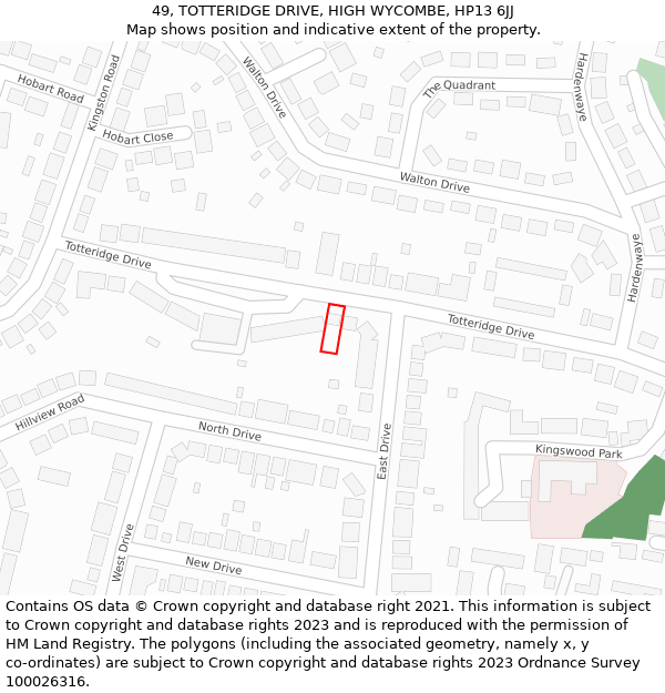 49, TOTTERIDGE DRIVE, HIGH WYCOMBE, HP13 6JJ: Location map and indicative extent of plot