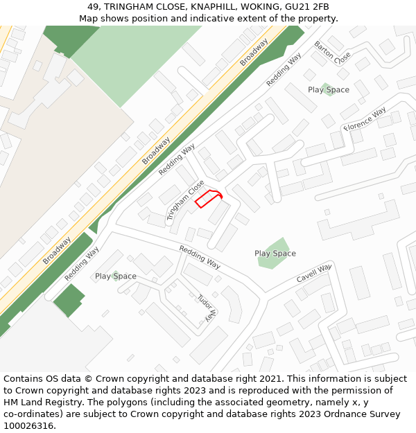 49, TRINGHAM CLOSE, KNAPHILL, WOKING, GU21 2FB: Location map and indicative extent of plot