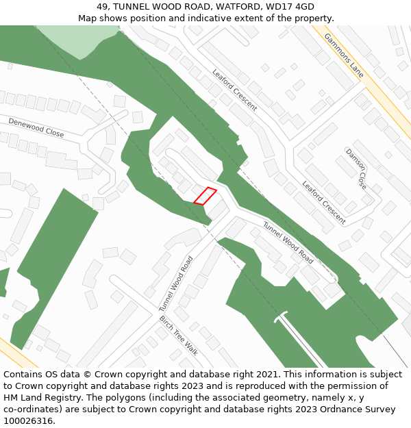 49, TUNNEL WOOD ROAD, WATFORD, WD17 4GD: Location map and indicative extent of plot