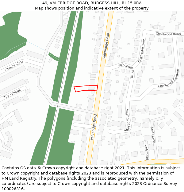 49, VALEBRIDGE ROAD, BURGESS HILL, RH15 0RA: Location map and indicative extent of plot