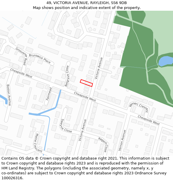 49, VICTORIA AVENUE, RAYLEIGH, SS6 9DB: Location map and indicative extent of plot