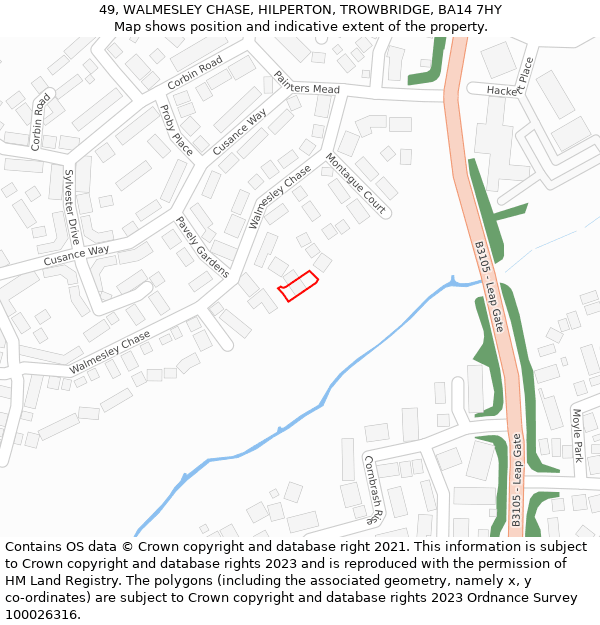 49, WALMESLEY CHASE, HILPERTON, TROWBRIDGE, BA14 7HY: Location map and indicative extent of plot