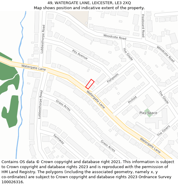 49, WATERGATE LANE, LEICESTER, LE3 2XQ: Location map and indicative extent of plot