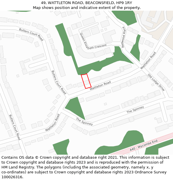 49, WATTLETON ROAD, BEACONSFIELD, HP9 1RY: Location map and indicative extent of plot