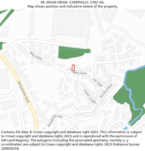 49, WAUN DRAW, CAERPHILLY, CF83 3SL: Location map and indicative extent of plot