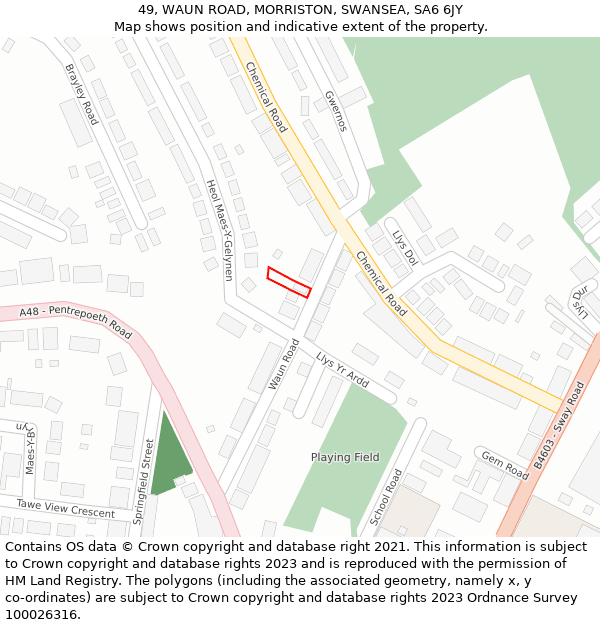 49, WAUN ROAD, MORRISTON, SWANSEA, SA6 6JY: Location map and indicative extent of plot