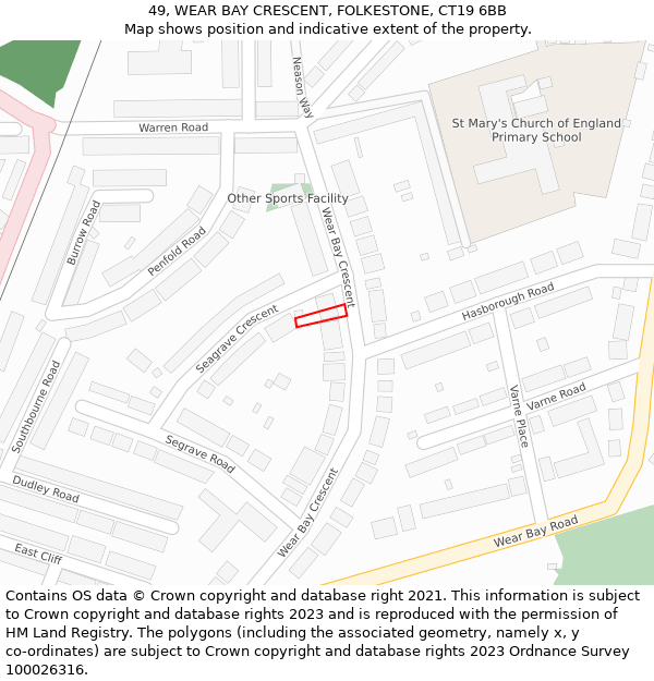 49, WEAR BAY CRESCENT, FOLKESTONE, CT19 6BB: Location map and indicative extent of plot