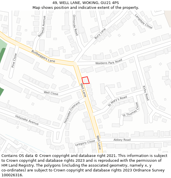 49, WELL LANE, WOKING, GU21 4PS: Location map and indicative extent of plot