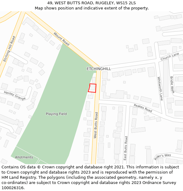 49, WEST BUTTS ROAD, RUGELEY, WS15 2LS: Location map and indicative extent of plot