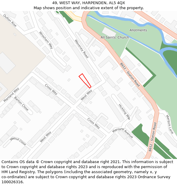 49, WEST WAY, HARPENDEN, AL5 4QX: Location map and indicative extent of plot