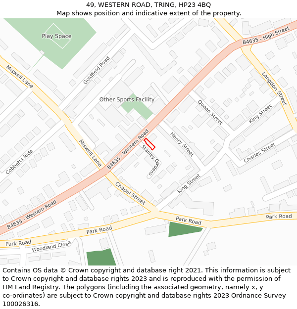 49, WESTERN ROAD, TRING, HP23 4BQ: Location map and indicative extent of plot