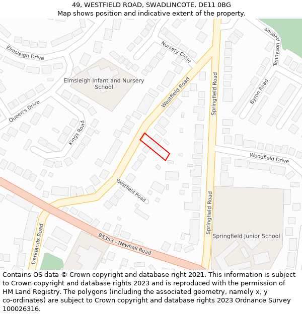 49, WESTFIELD ROAD, SWADLINCOTE, DE11 0BG: Location map and indicative extent of plot