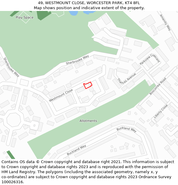 49, WESTMOUNT CLOSE, WORCESTER PARK, KT4 8FL: Location map and indicative extent of plot