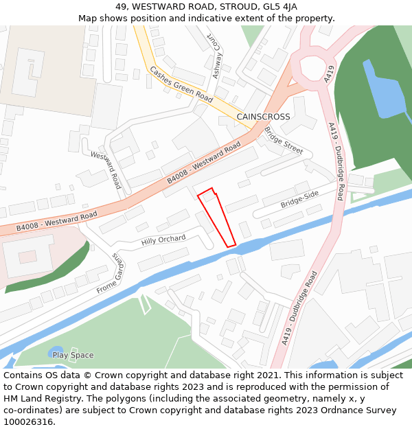 49, WESTWARD ROAD, STROUD, GL5 4JA: Location map and indicative extent of plot