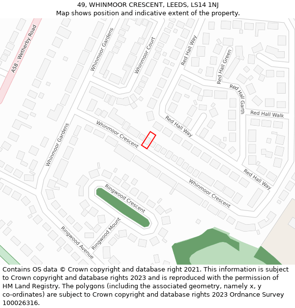 49, WHINMOOR CRESCENT, LEEDS, LS14 1NJ: Location map and indicative extent of plot