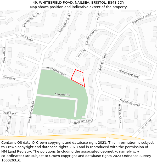 49, WHITESFIELD ROAD, NAILSEA, BRISTOL, BS48 2DY: Location map and indicative extent of plot