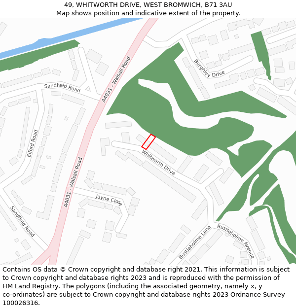 49, WHITWORTH DRIVE, WEST BROMWICH, B71 3AU: Location map and indicative extent of plot