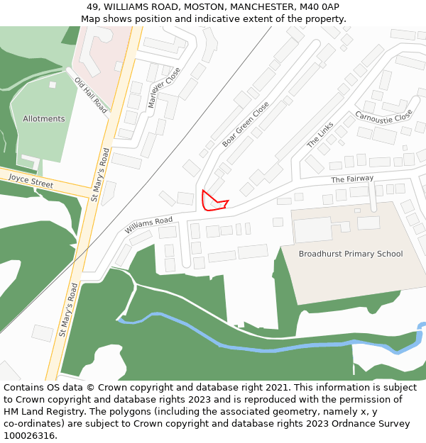 49, WILLIAMS ROAD, MOSTON, MANCHESTER, M40 0AP: Location map and indicative extent of plot