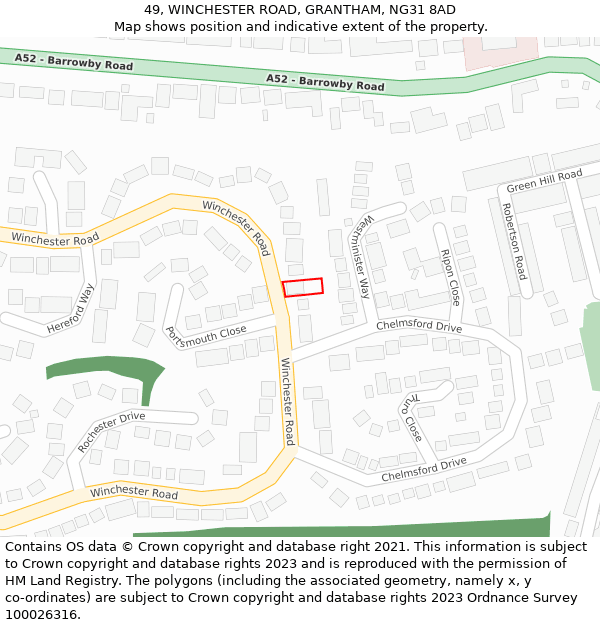 49, WINCHESTER ROAD, GRANTHAM, NG31 8AD: Location map and indicative extent of plot