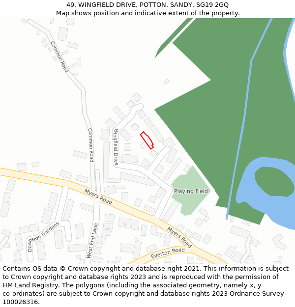 49, WINGFIELD DRIVE, POTTON, SANDY, SG19 2GQ: Location map and indicative extent of plot