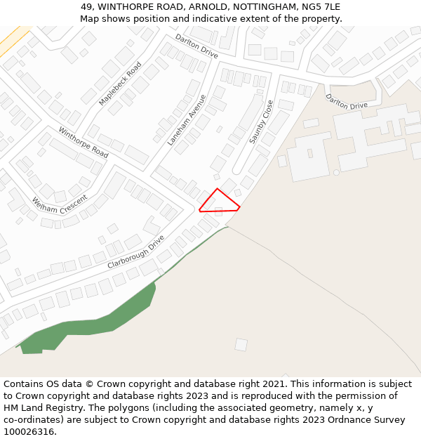 49, WINTHORPE ROAD, ARNOLD, NOTTINGHAM, NG5 7LE: Location map and indicative extent of plot