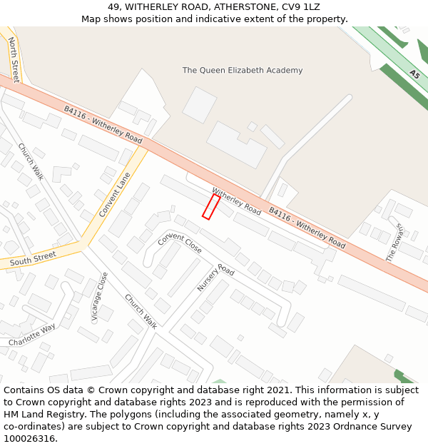 49, WITHERLEY ROAD, ATHERSTONE, CV9 1LZ: Location map and indicative extent of plot