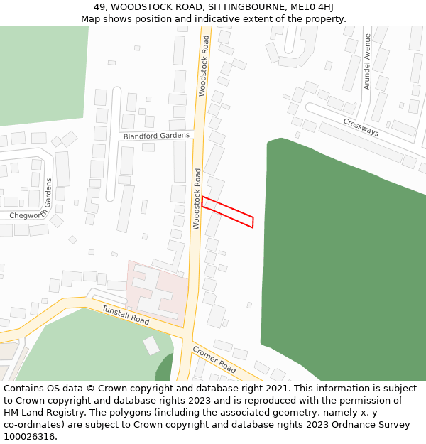 49, WOODSTOCK ROAD, SITTINGBOURNE, ME10 4HJ: Location map and indicative extent of plot