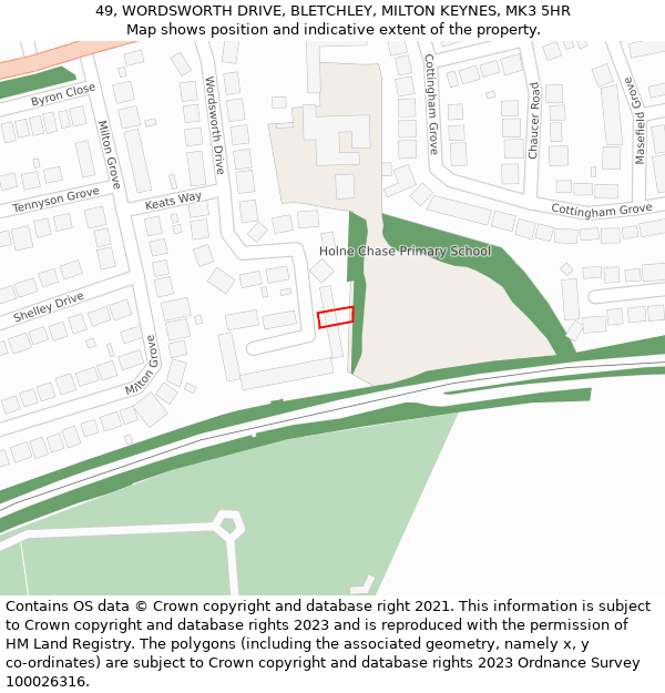 49, WORDSWORTH DRIVE, BLETCHLEY, MILTON KEYNES, MK3 5HR: Location map and indicative extent of plot