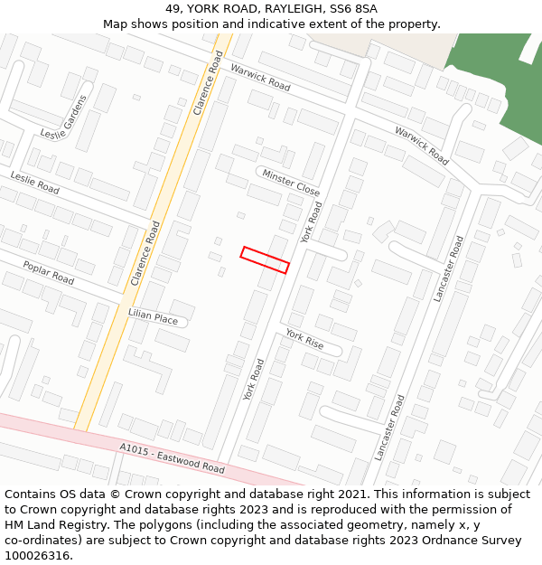 49, YORK ROAD, RAYLEIGH, SS6 8SA: Location map and indicative extent of plot