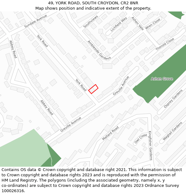 49, YORK ROAD, SOUTH CROYDON, CR2 8NR: Location map and indicative extent of plot