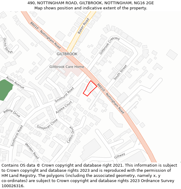490, NOTTINGHAM ROAD, GILTBROOK, NOTTINGHAM, NG16 2GE: Location map and indicative extent of plot
