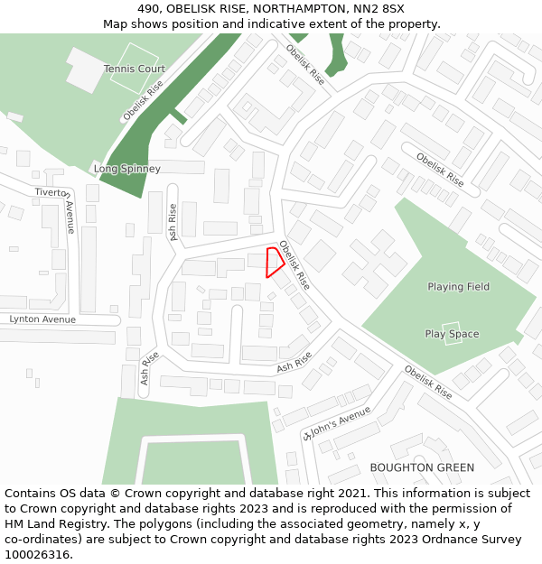 490, OBELISK RISE, NORTHAMPTON, NN2 8SX: Location map and indicative extent of plot