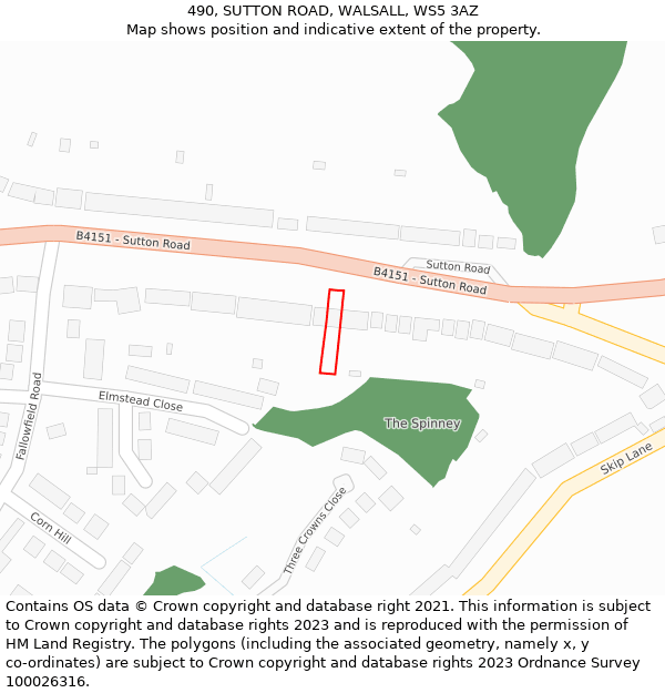 490, SUTTON ROAD, WALSALL, WS5 3AZ: Location map and indicative extent of plot