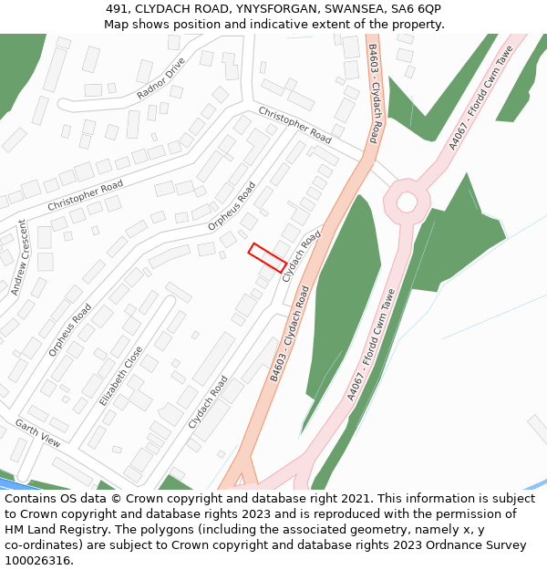 491, CLYDACH ROAD, YNYSFORGAN, SWANSEA, SA6 6QP: Location map and indicative extent of plot