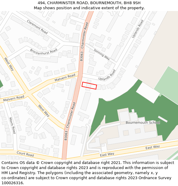494, CHARMINSTER ROAD, BOURNEMOUTH, BH8 9SH: Location map and indicative extent of plot